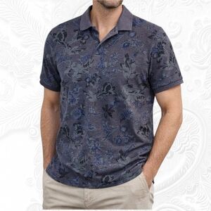 Produkt Men's Gray Floral Polo Shirt Size Small